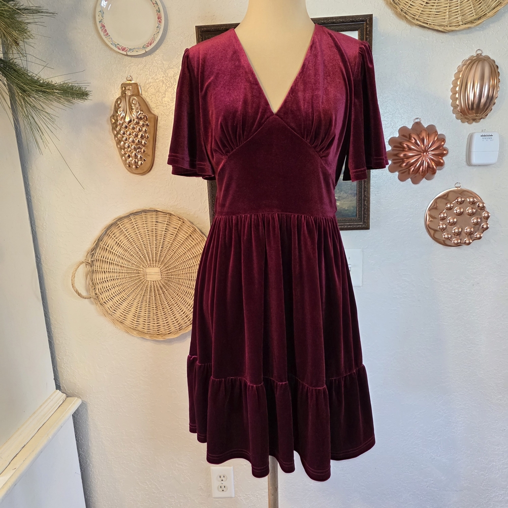 In Bloom Velvet Burgundy Valentine's Date Romantic Whimsigoth Preppy Dress